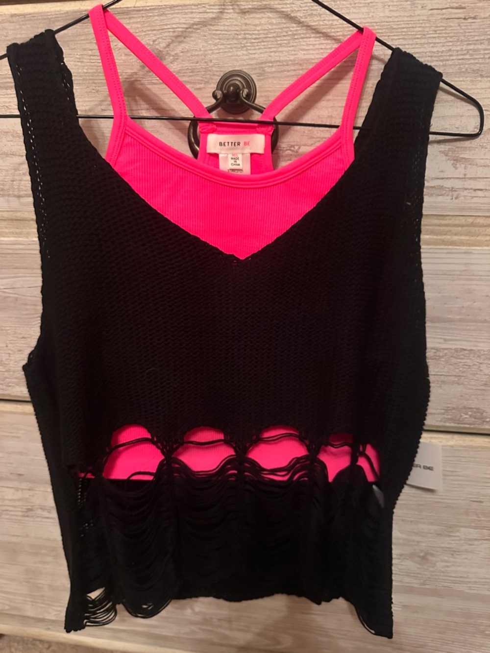Better Be Black Open-Knit Crop Top Large- NWT